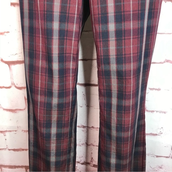 RAG & BONE Simone Burgundy Navy Grey Plaid High Rise Ankle Cropped Pants Size 4 - Picture 12 of 16